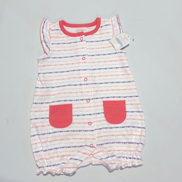 NWT coral striped baby romper 3-6 month - Picture 1 of 3